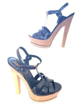 YSL   Paris Black strappy jelly uppers with Platform & Heels With Wooden Adjusta